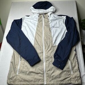 Columbia Mens OMNI TECH Color Block‎ Hooded Jacket Navy Tan White 2XLT